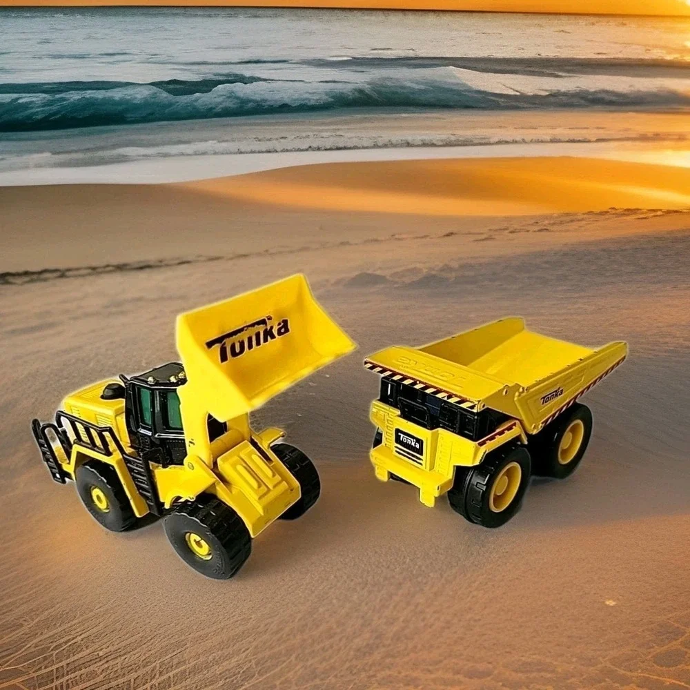 Vintage Lot 2 Tonka Trucks Die Cast & Plastic Mini Toy Front Loader & Dump Truck